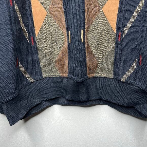 VTG Norm Thompson Wool Leather 3D TEXTURED SWEATER XL Coogi Style Biggie Cosby - Picture 4 of 9